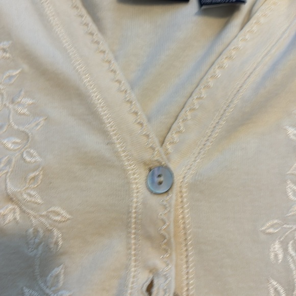 Ivory Vintage Embroidered Lizsport Cardigan Button Down Large Shell Buttons - Picture 4 of 4